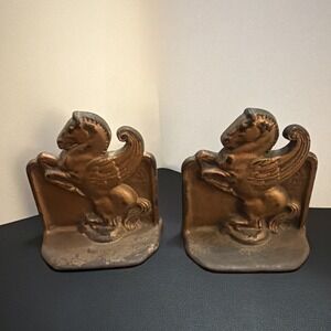 Vintage 1925 Copper Finish Art Deco DAL Pegasus Bookends Signed!